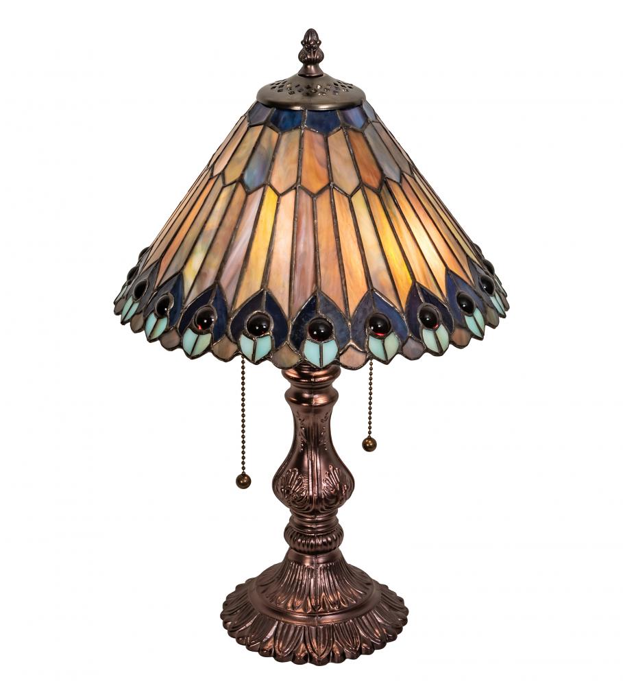 19&#34; High Tiffany Jeweled Peacock Accent Lamp