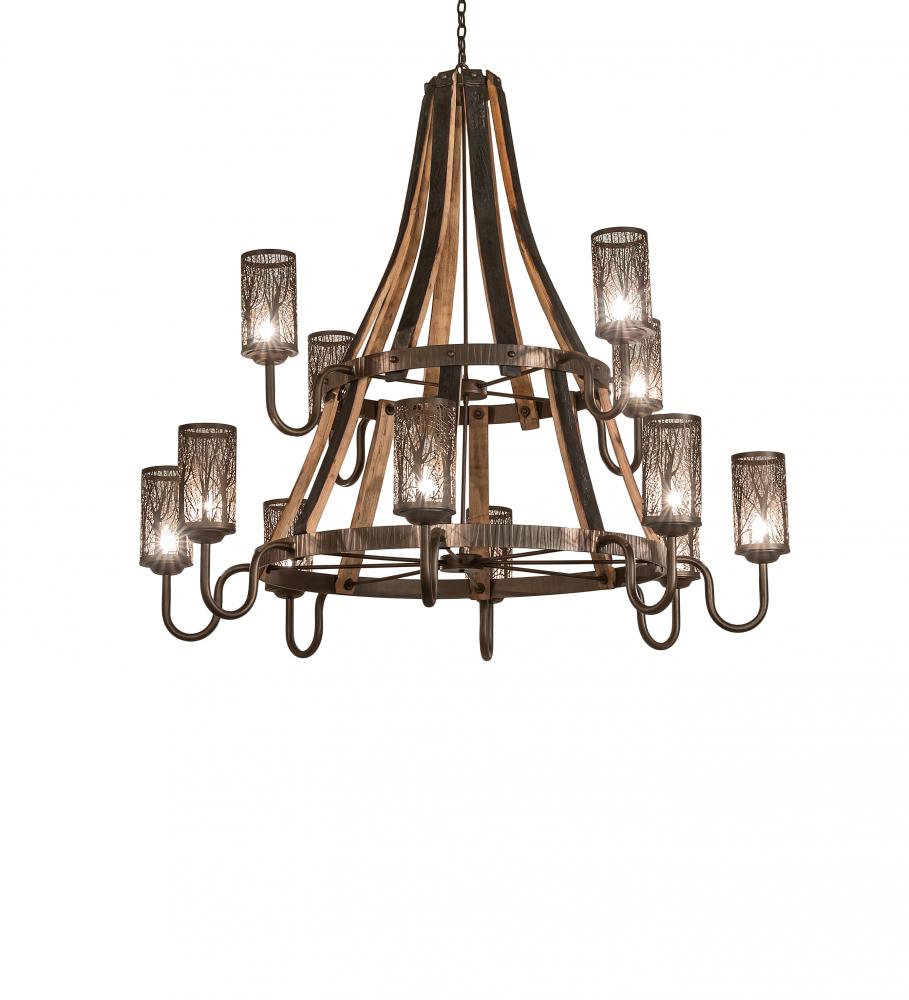 60&#34; Wide Barrel Stave Winter Maple 12 Light Two Tier Chandelier