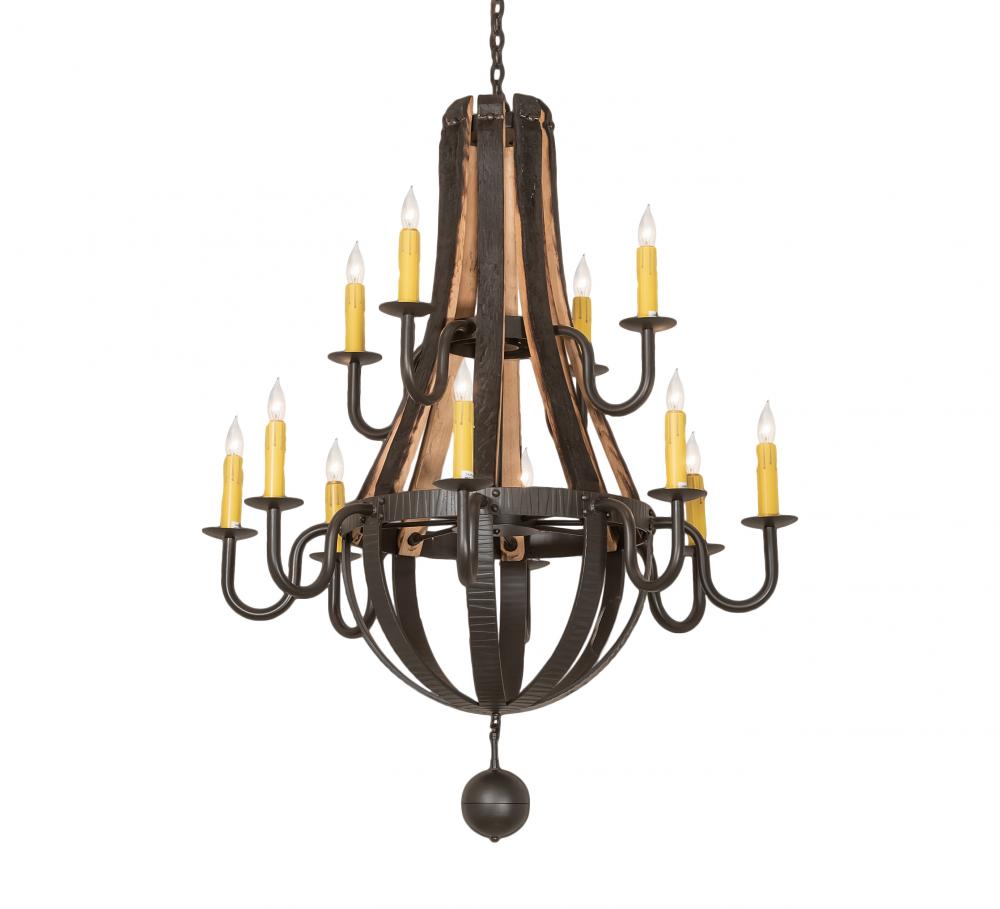 48&#34; Wide Barrel Stave Madera 12 Light Two Tier Chandelier