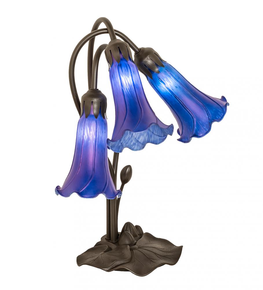 16&#34; High Blue Tiffany Pond Lily 3 Light Accent Lamp