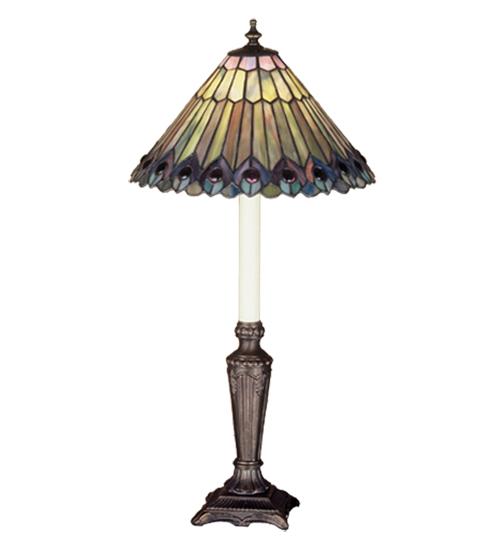 23&#34;H Tiffany Jeweled Peacock Buffet Lamp