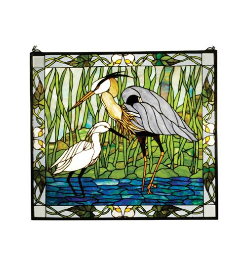 30&#34;W X 27&#34;H Blue Heron & Snowy Egret Stained Glass Window