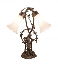 Meyda White 109504 - 17&#34; High White Tiffany Pond Lily 2 Light Trellis Girl Accent Lamp