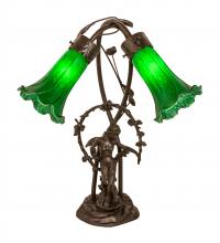 Meyda White 109514 - 17&#34; High Green Tiffany Pond Lily 2 Light Trellis Girl Accent Lamp