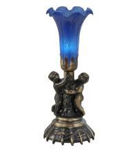 Meyda White 11038 - 13&#34; High Blue Tiffany Pond Lily Twin Cherub Accent Lamp