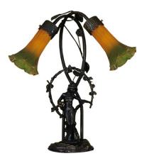 Meyda White 11805 - 17&#34; High Amber/Green Tiffany Pond Lily 2 Light Trellis Girl Accent Lamp