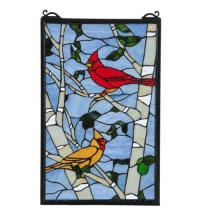 Meyda White 119436 - 13&#34;W X 10&#34;H Cardinals Morning Stained Glass Window