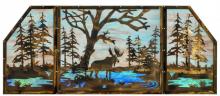 Meyda White 147850 - 72&#34;W X 30&#34;H Moose at Lake 3 Panel Stained Glass Window