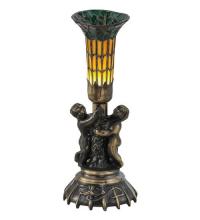 Meyda White 18451 - 13&#34; High Stained Glass Pond Lily Twin Cherub Accent Lamp