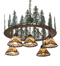 Meyda White 197163 - 34&#34; Wide Nuevo Mission Tall Pines 5 Light Chandelier