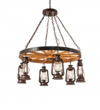 Meyda White 242013 - 40&#34; Wide Miners Lantern Wagon Wheel 6 Light Chandelier