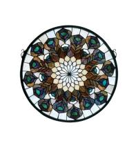 Meyda White 66805 - 17&#34;W X 17&#34;H Tiffany Peacock Feather Medallion Stained Glass Window