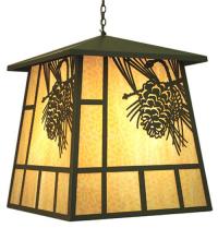 Meyda White 70142 - 30&#34; Square Stillwater Winter Pine Lantern Pendant