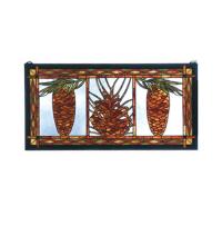 Meyda White 81470 - 36&#34; Wide X 18&#34; High Pinecone Stained Glass Window