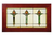 Meyda White 97961 - 24&#34; Wide X 14&#34; High Arts & Crafts Bud Trio Wood Frame Stained Glass Window