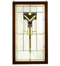 Meyda White 98099 - 17&#34;W X 30&#34;H Prairie Wood Frame Stained Glass Window